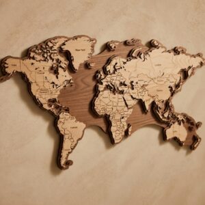 Carte du monde murale en bois – décoration murale 3D